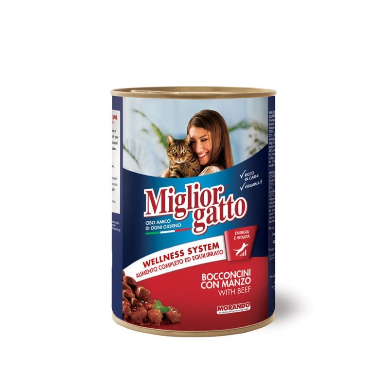 8007520012126Miglior Gatto Bocconcini Con Manzo 405gr
