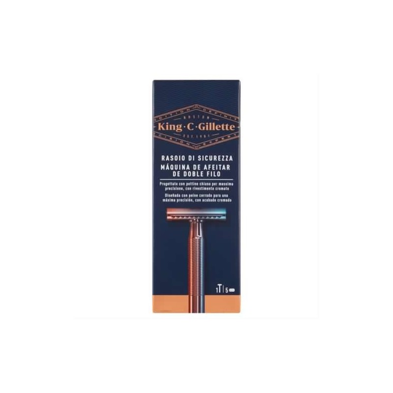 7702018545186Gillette King Rasoio Di Sicurezza Manico + 5 Lame Di Ricambio 1pz