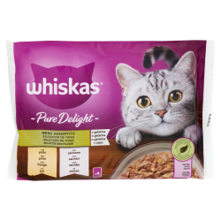 5900951303289Whiskas Gatto Pure Delight Menù Assortito in gelatina con pollo, con salmone 4x85gr