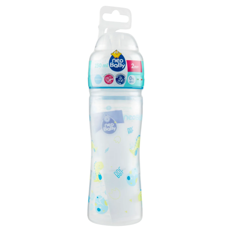 8058664165476Neo Baby Biberon Plastica Collo Largo Dino Blu 2m+ 250ml