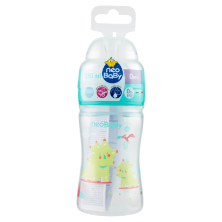 8058664166756Neo Baby Biberon Plastica Collo Largo Dino Verde 0m+ 150ml