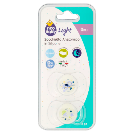 8058664166824Neo Baby Succhietto Anatomico Silicone Dino Glow 0m+ 2pz