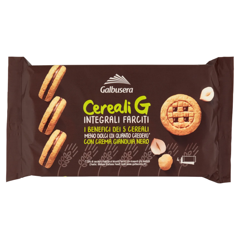 8002190006291Galbusera Cereali G Integrali Farciti Con Crema Gianduia Nero 4X40gr