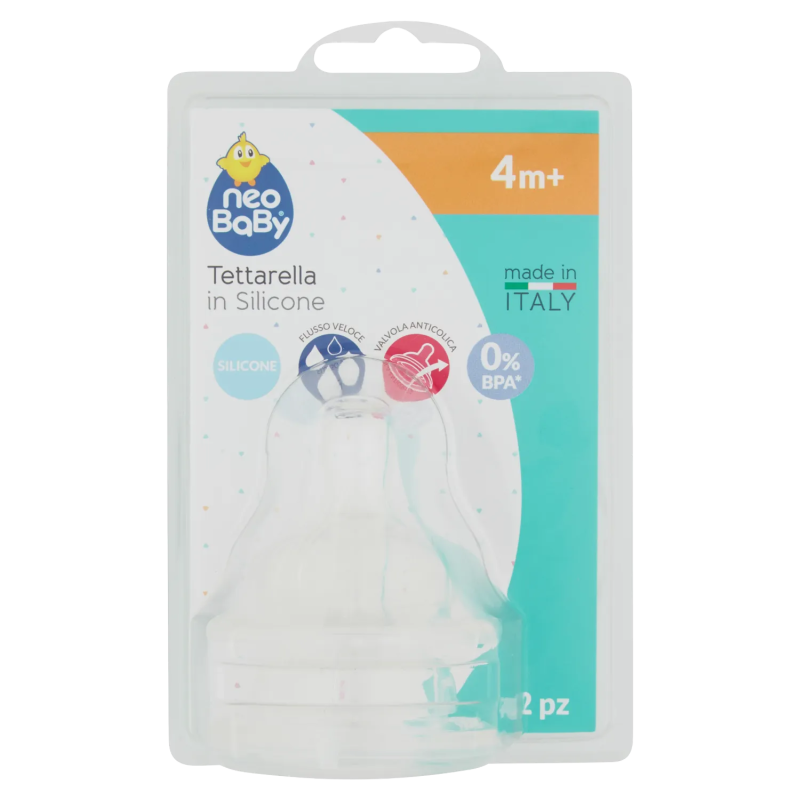 8058664050116Neo Baby Tettarella Collo Largo Silicone 4m+ 2pz