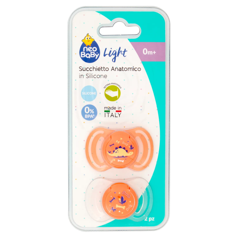 8058664166794Neo Baby Succhietto Anatomico Silicone Dino Arancio 0m+ 2pz