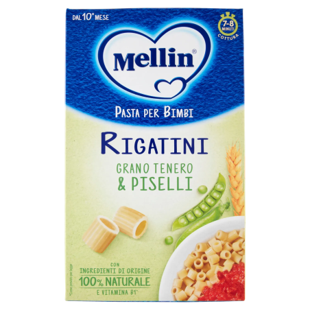8017619401229Mellin Pasta Per Bimbi Rigatini Grano Tenero & Piselli 280gr