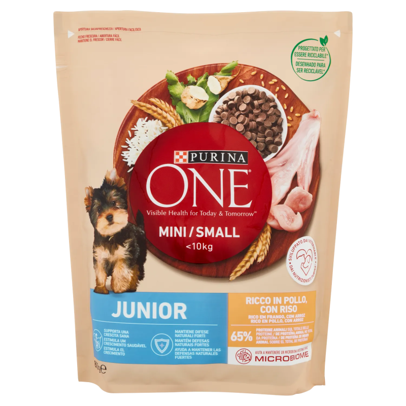 7613035027022Purina One Dog Crocchette Mini/Small Junior Pollo/Riso 800gr