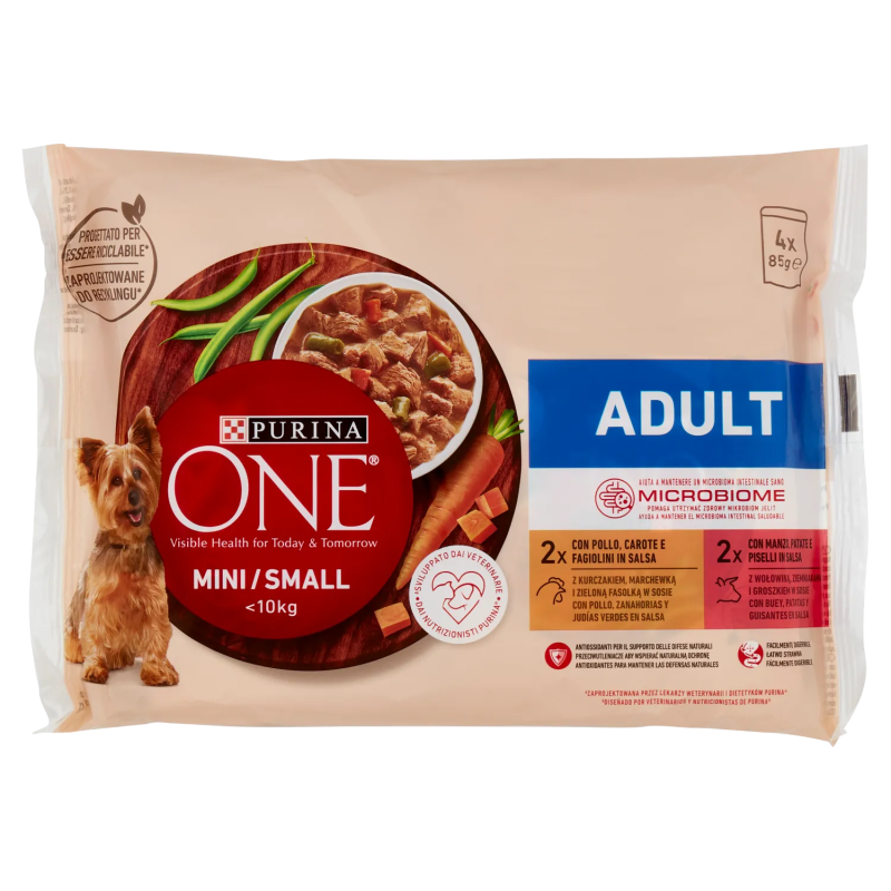 8445290299345Purina One Dog Mini/Small Adult Pollo/Manzo 4x85gr