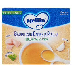 8000050542705Mellin Brodo Con Carne di Pollo 10x5gr