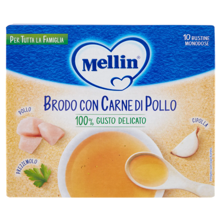 8000050542705Mellin Brodo Con Carne di Pollo 10x5gr