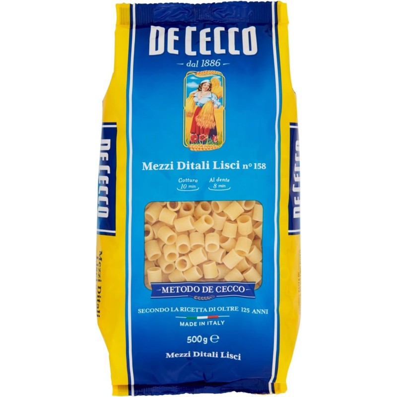 8001250121585De Cecco 158 Mezzi Ditali Lisci 500gr
