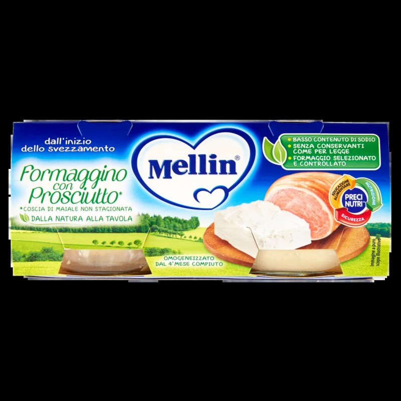 5900852022012Mellin Omogeneizzato Formaggino Con Prosciutto 2x80gr